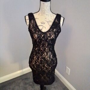 Dress the Population Black Nude Illusion Sequin Cocktail Dress - S